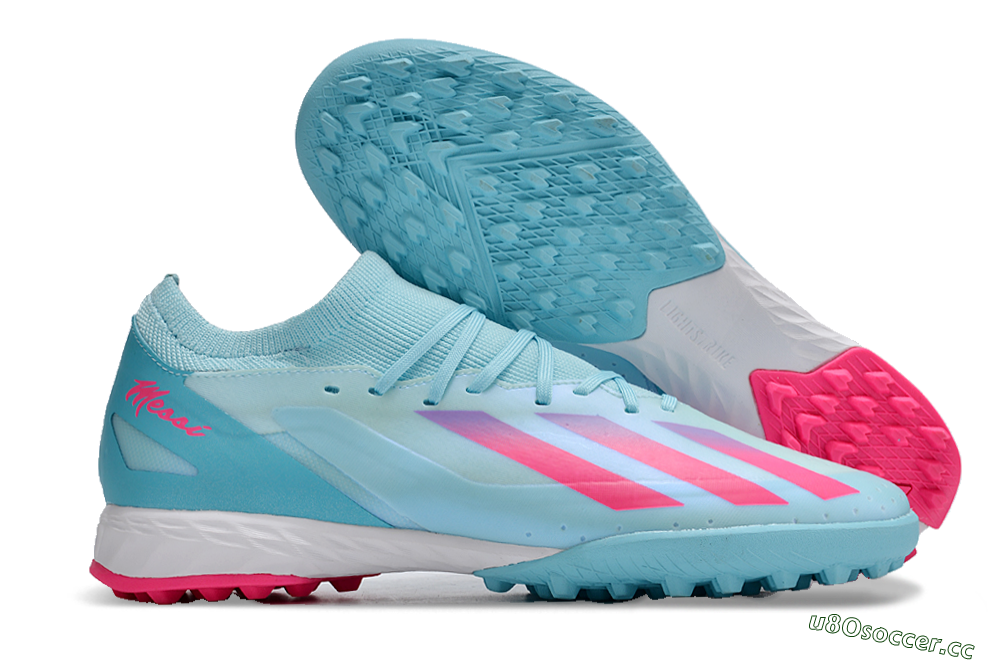 Men's Adidas X Crazyfast.3 TF Artificial Turf Low-Tops Football Shoes - Flash Aqua/Lucid Pink/Lucid Cyan 2