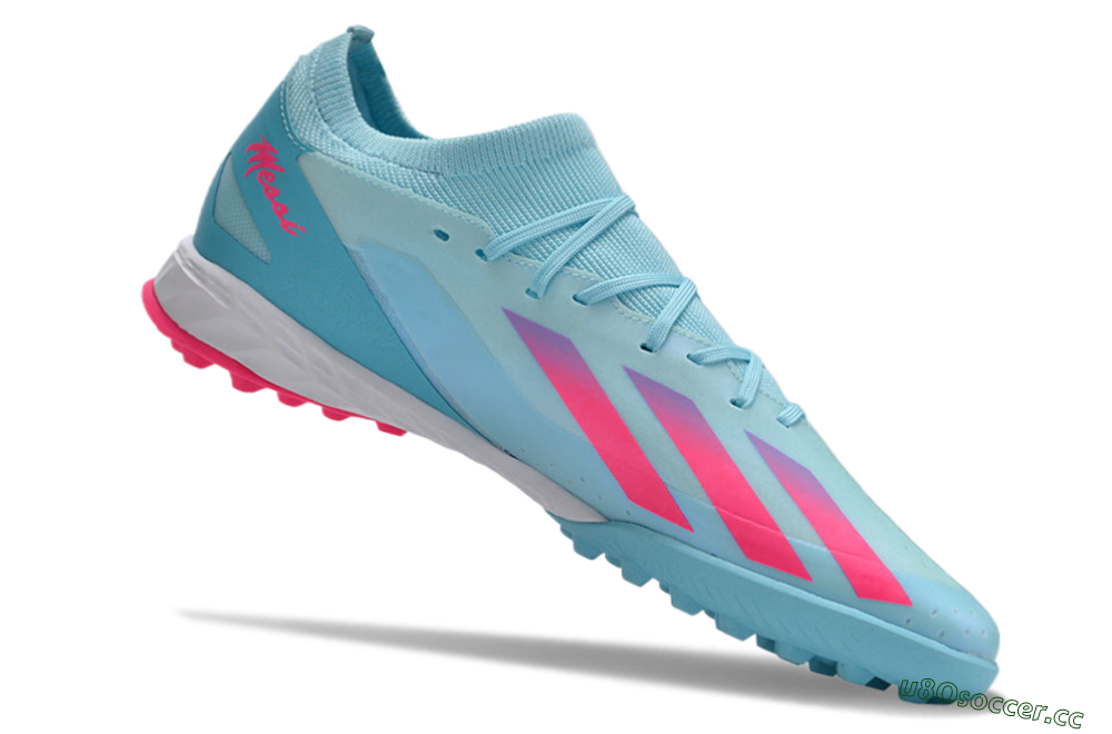 Men's Adidas X Crazyfast.3 TF Artificial Turf Low-Tops Football Shoes - Flash Aqua/Lucid Pink/Lucid Cyan 4
