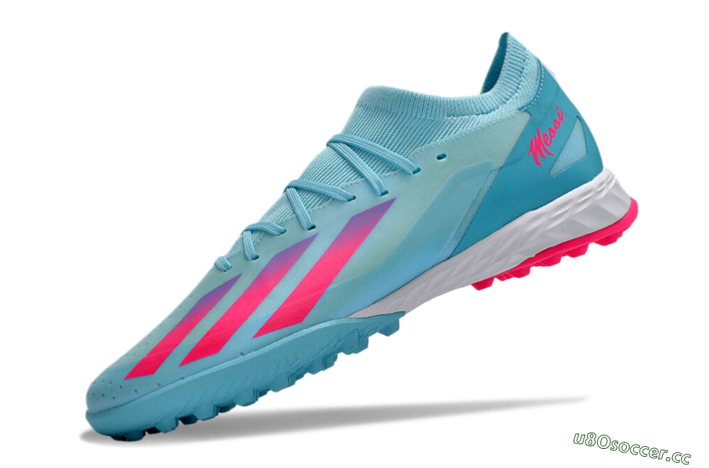 Men's Adidas X Crazyfast.3 TF Artificial Turf Low-Tops Football Shoes - Flash Aqua/Lucid Pink/Lucid Cyan 5