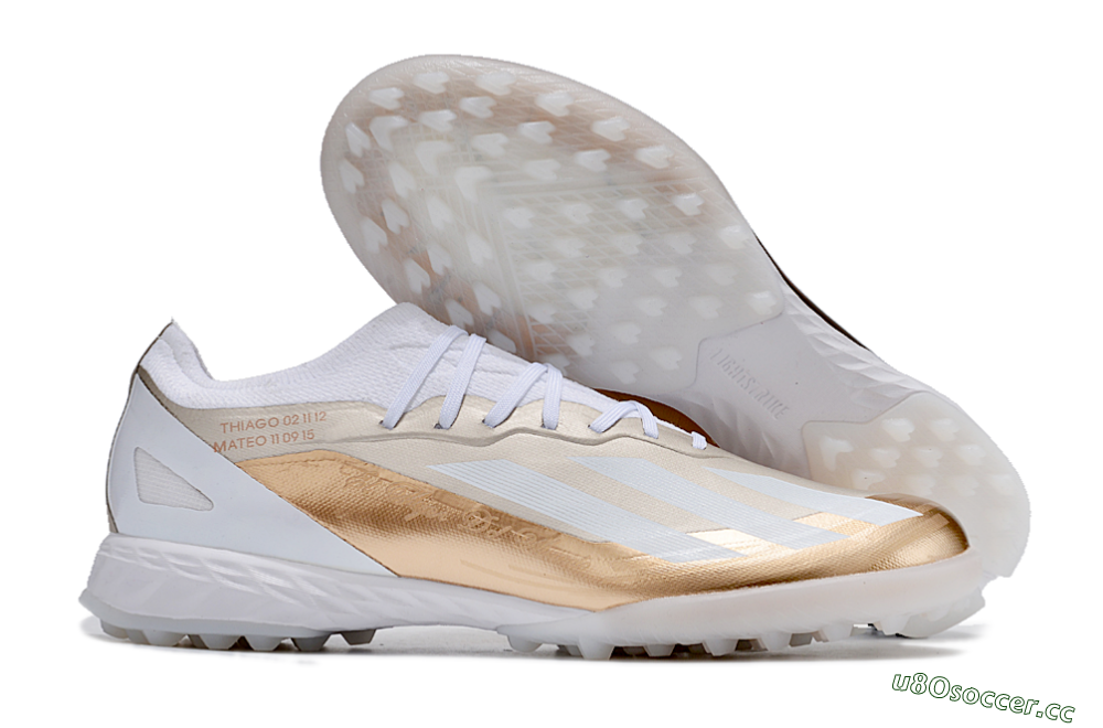 Men's Adidas X Crazyfast.1 TF Artificial Turf Low-Tops Football Shoes - Gold/White 2