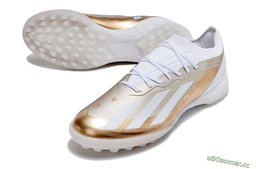 Men's Adidas X Crazyfast.1 TF Artificial Turf Low-Tops Football Shoes - Gold/White 3