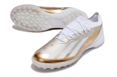 Men's Adidas X Crazyfast.1 TF Artificial Turf Low-Tops Football Shoes - Gold/White