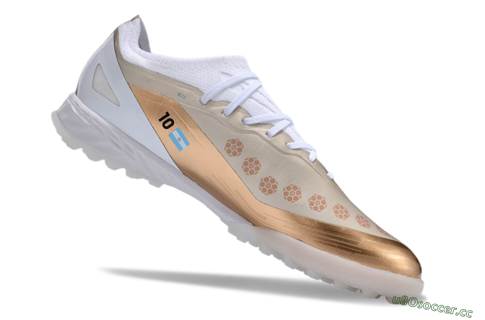 Men's Adidas X Crazyfast.1 TF Artificial Turf Low-Tops Football Shoes - Gold/White 4