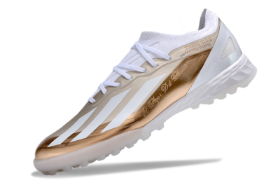 Men's Adidas X Crazyfast.1 TF Artificial Turf Low-Tops Football Shoes - Gold/White