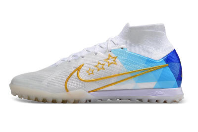 Men's Nike Air Zoom Mercurial Superfly 9 Elite TF Artificial Turf High-Tops Football Shoes - White/Gold/Blue