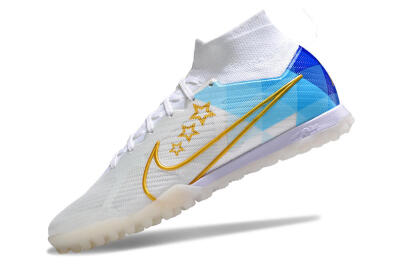 Men's Nike Air Zoom Mercurial Superfly 9 Elite TF Artificial Turf High-Tops Football Shoes - White/Gold/Blue