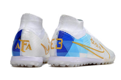 Men's Nike Air Zoom Mercurial Superfly 9 Elite TF Artificial Turf High-Tops Football Shoes - White/Gold/Blue