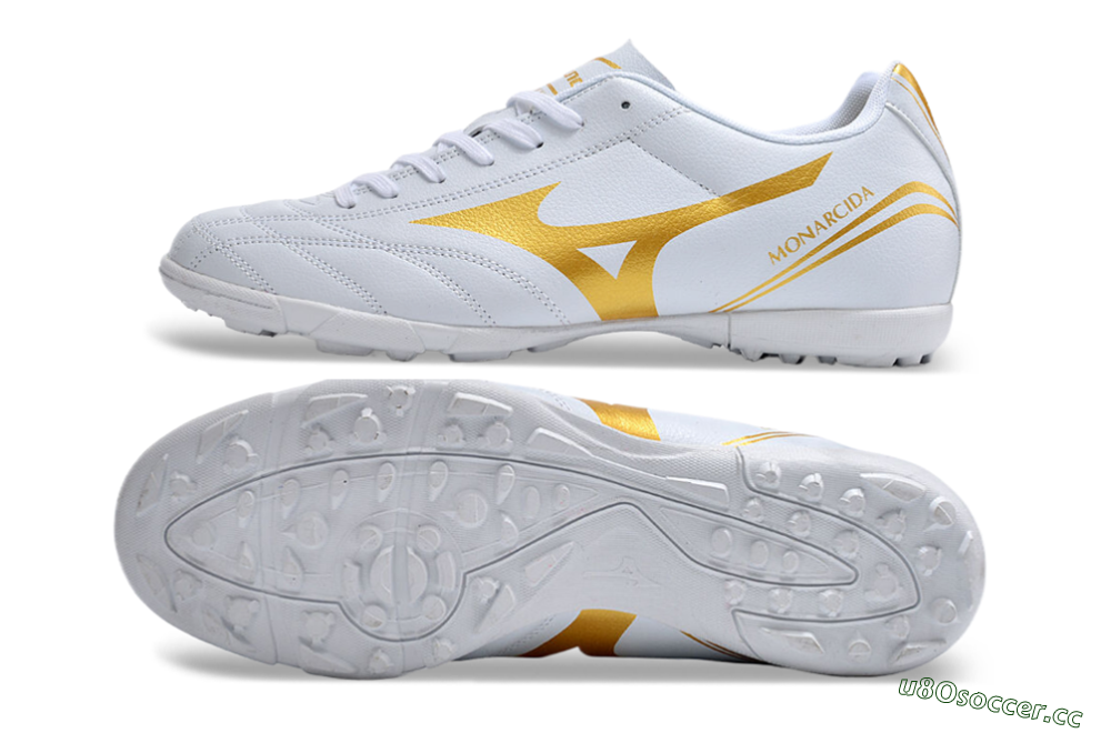 Men's Mizuno Monarcida Neo Ckassic TF Artificial Turf Low-Tops Football Shoes - White/Gold 1