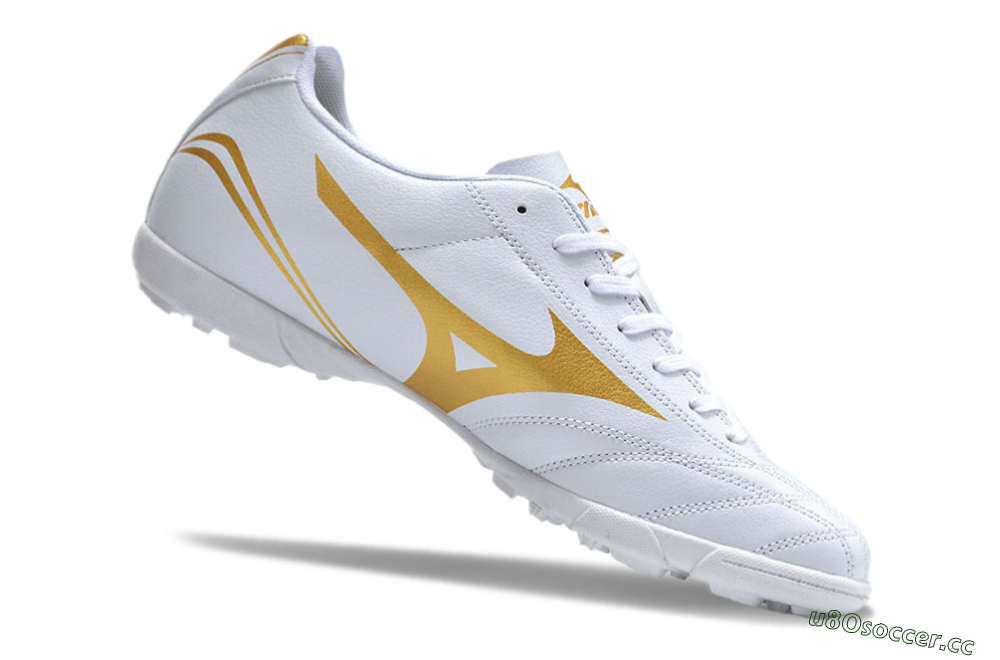 Men's Mizuno Monarcida Neo Ckassic TF Artificial Turf Low-Tops Football Shoes - White/Gold 5