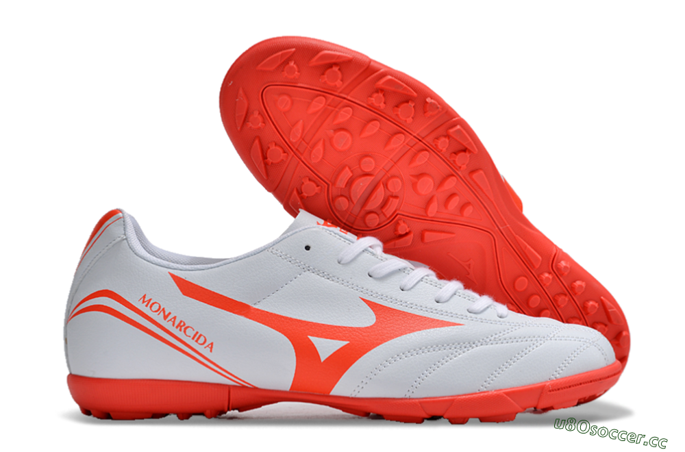 Men's Mizuno Monarcida Neo Ckassic TF Artificial Turf Low-Tops Football Shoes - White/Red 2