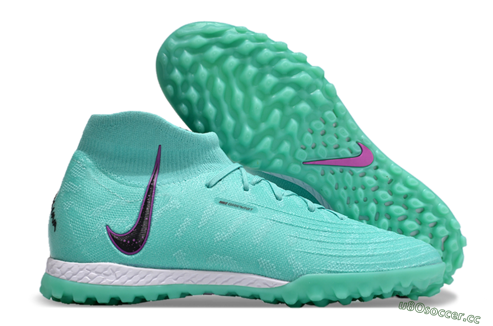 Unisex Nike Phantom Luna 2 Elite LV8 TF Artificial Turf High-Tops Football Shoes - Jade/Black/Purple 2