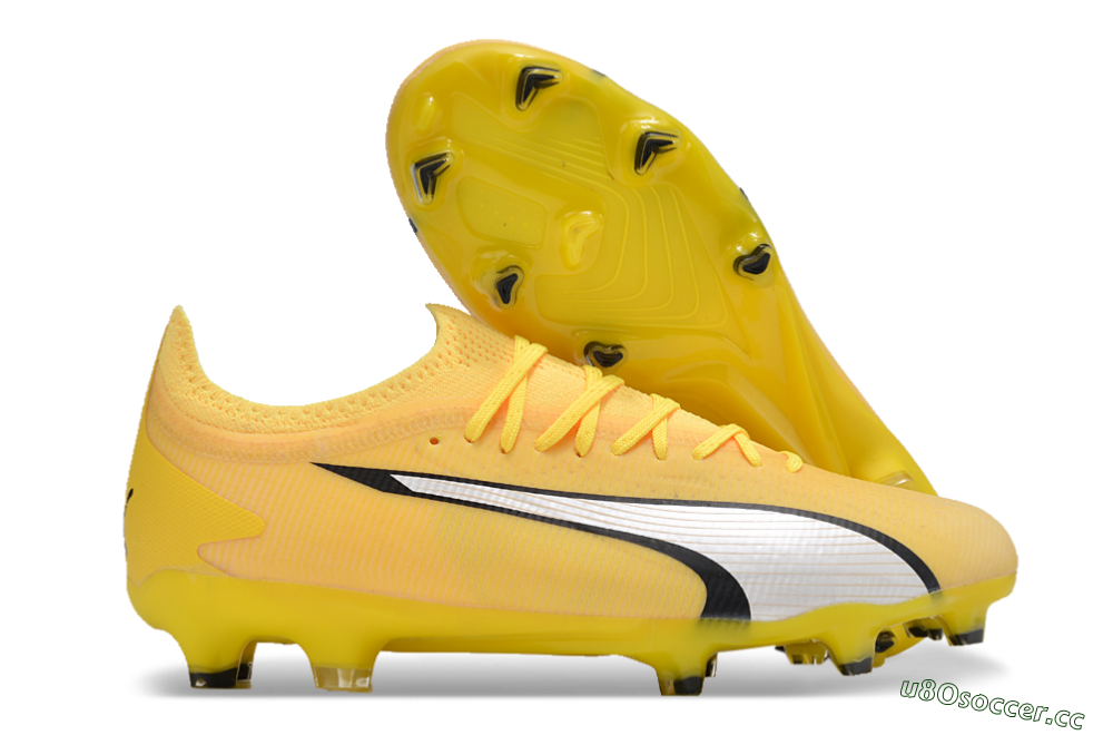 Men's Puma Ultra Ultimate FG Firm Ground Low-Tops Football Boots - Yellow/White/Black 2