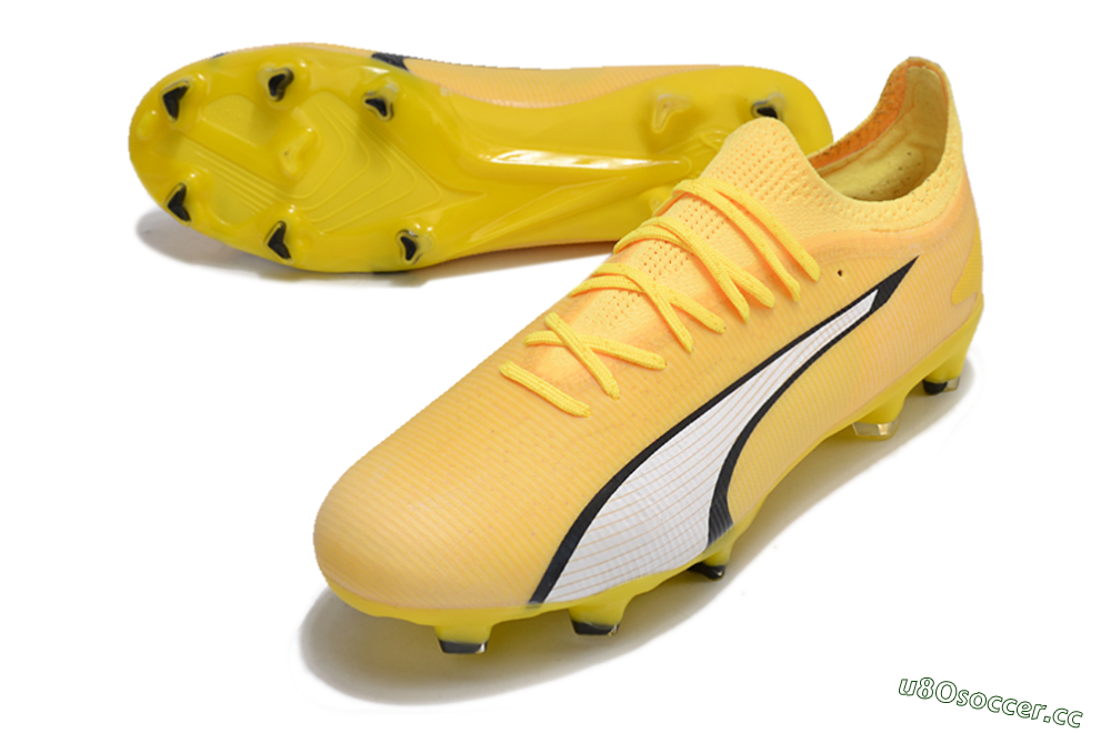 Men's Puma Ultra Ultimate FG Firm Ground Low-Tops Football Boots - Yellow/White/Black 3
