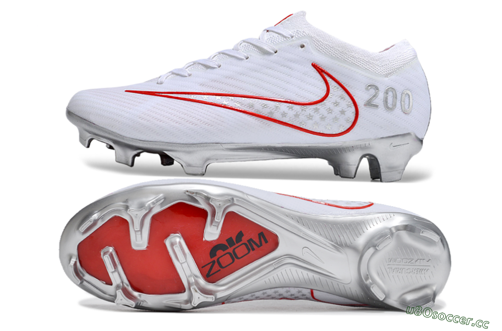 Unisex Nike Air Zoom Mercurial Vapor 15 Elite FG Firm Ground Low-Tops Football Boots - White/Red/Silver 1