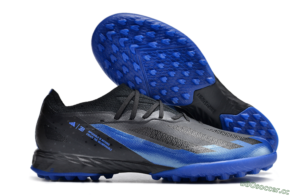 Men's Adidas X Crazyfast.1 TF Artificial Turf Low-Tops Football Shoes - Black/Blue 2