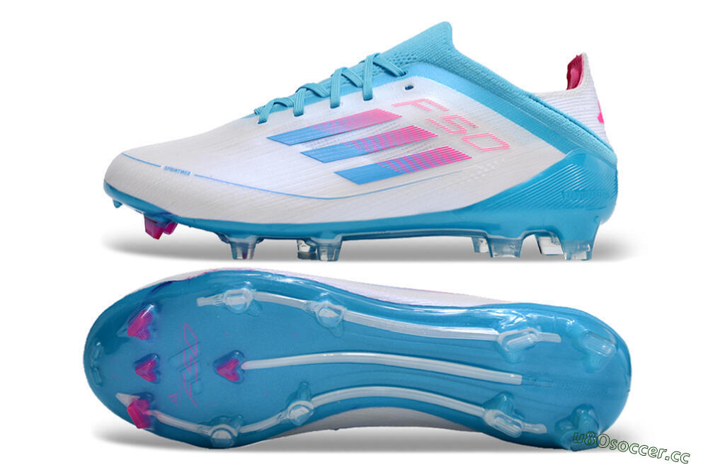 Unisex Adidas F50 Adizero FG Firm Ground Low-Tops Football Boots - White/Blue/Pink 1