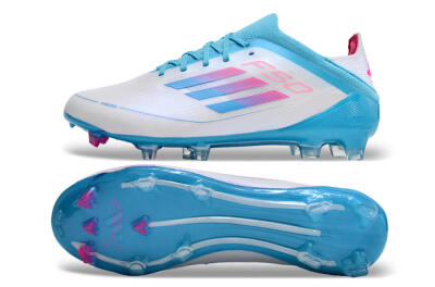 Unisex Adidas F50 Adizero FG Firm Ground Low-Tops Football Boots - White/Blue/Pink