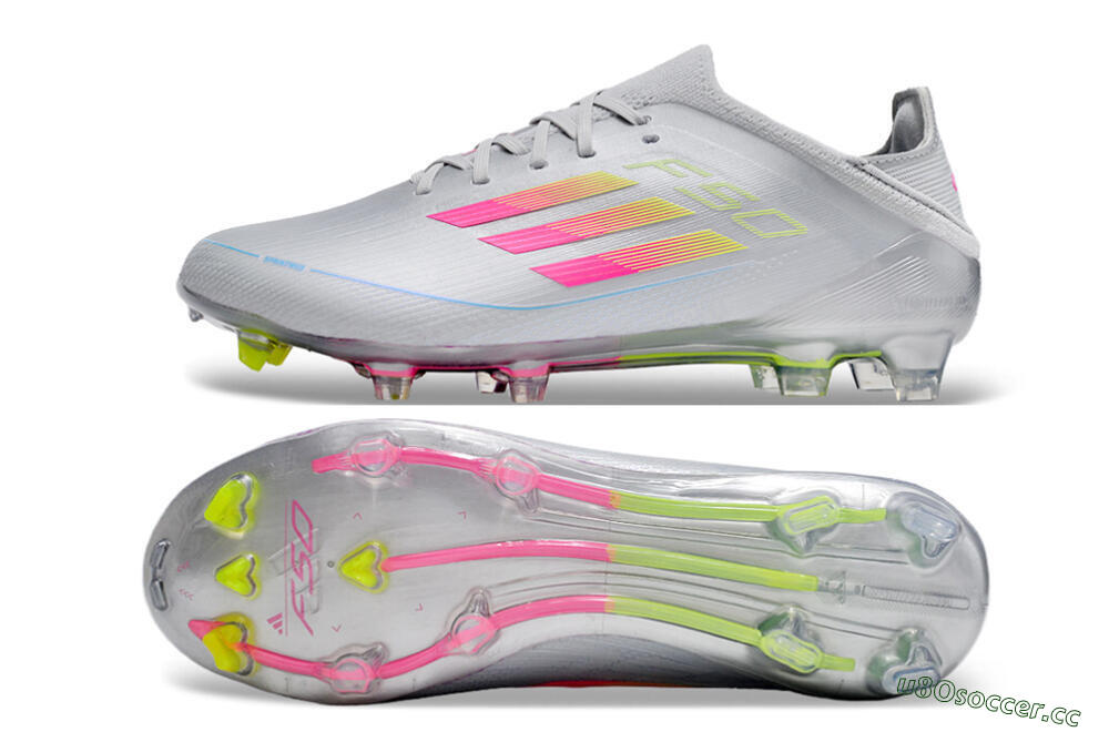 Unisex Adidas F50 Adizero FG Firm Ground Low-Tops Football Boots - Silver/Yellow/Pink 1