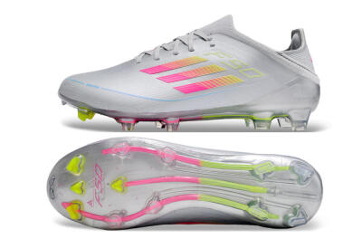Unisex Adidas F50 Adizero FG Firm Ground Low-Tops Football Boots - Silver/Yellow/Pink
