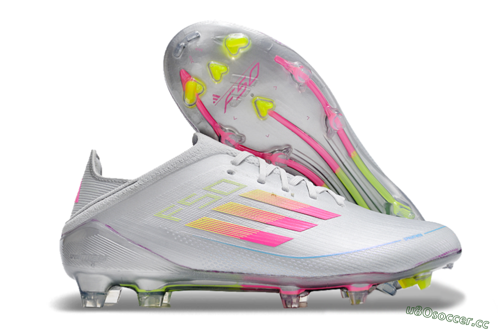 Unisex Adidas F50 Adizero FG Firm Ground Low-Tops Football Boots - Silver/Yellow/Pink 2