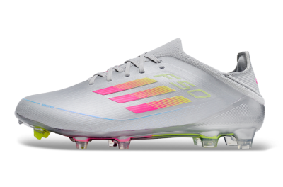 Unisex Adidas F50 Adizero FG Firm Ground Low-Tops Football Boots - Silver/Yellow/Pink