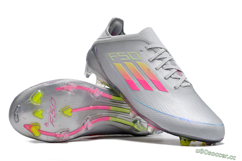Unisex Adidas F50 Adizero FG Firm Ground Low-Tops Football Boots - Silver/Yellow/Pink 3