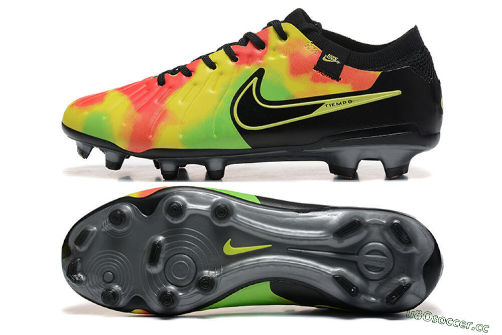 Men's Nike Tiempo Legend 10 Elite FG Firm Ground Low-Tops Football Boots - Black/Rainbow 1
