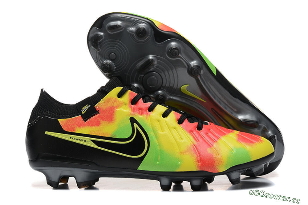 Men's Nike Tiempo Legend 10 Elite FG Firm Ground Low-Tops Football Boots - Black/Rainbow 2