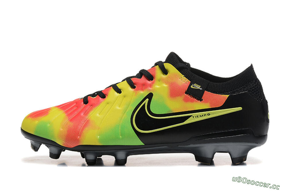 Men's Nike Tiempo Legend 10 Elite FG Firm Ground Low-Tops Football Boots - Black/Rainbow 0