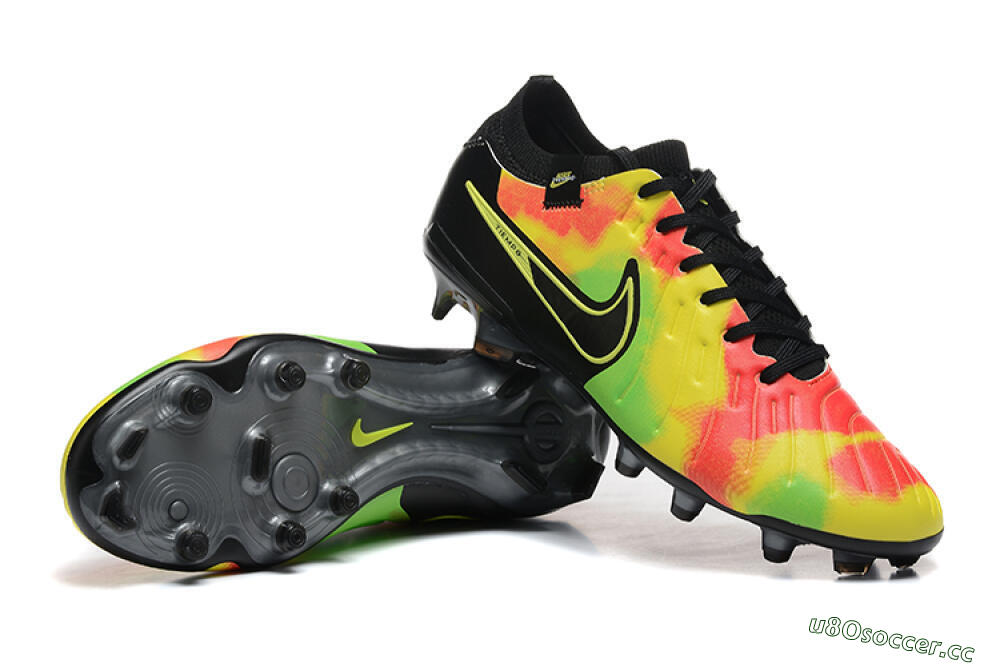 Men's Nike Tiempo Legend 10 Elite FG Firm Ground Low-Tops Football Boots - Black/Rainbow 4
