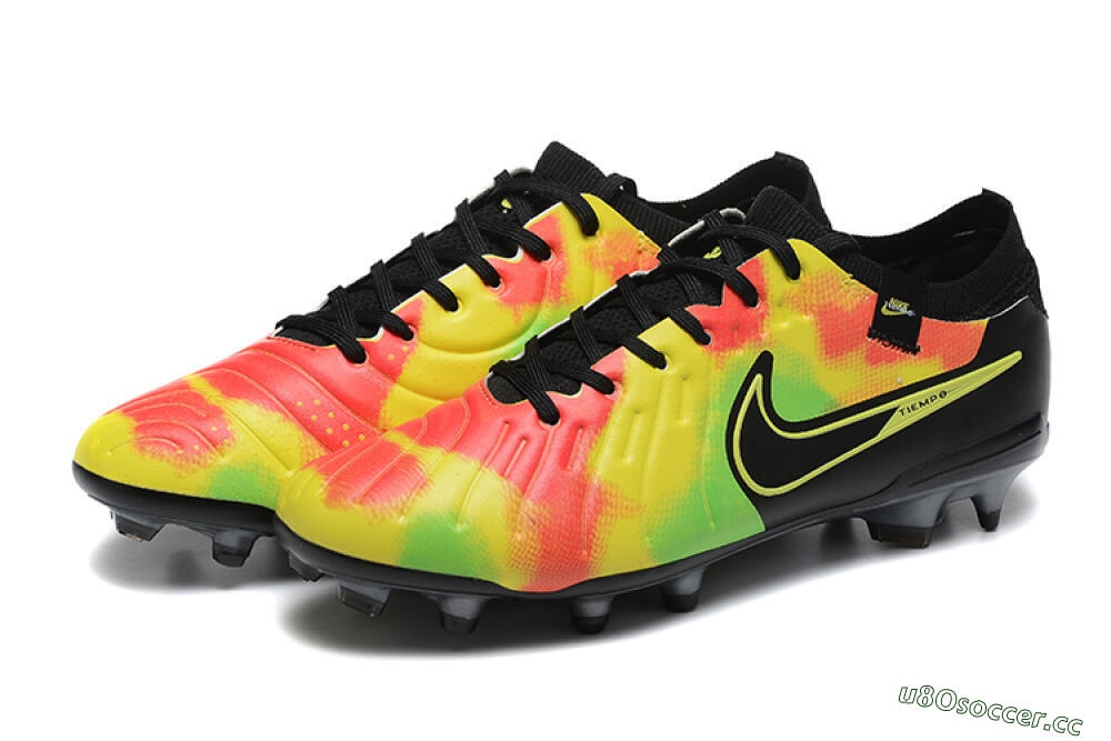 Men's Nike Tiempo Legend 10 Elite FG Firm Ground Low-Tops Football Boots - Black/Rainbow 5