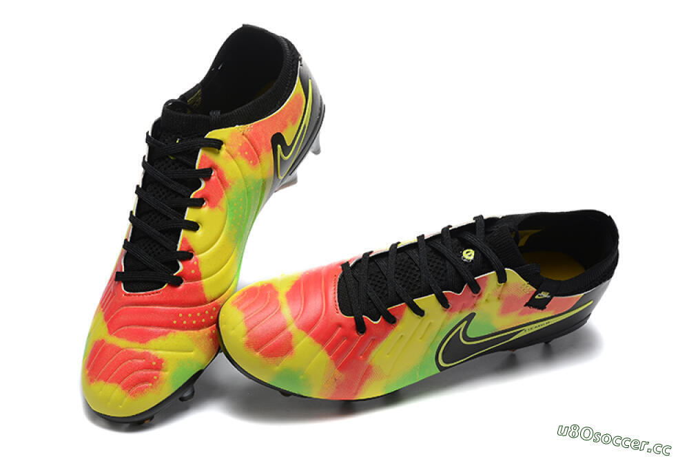 Men's Nike Tiempo Legend 10 Elite FG Firm Ground Low-Tops Football Boots - Black/Rainbow 6