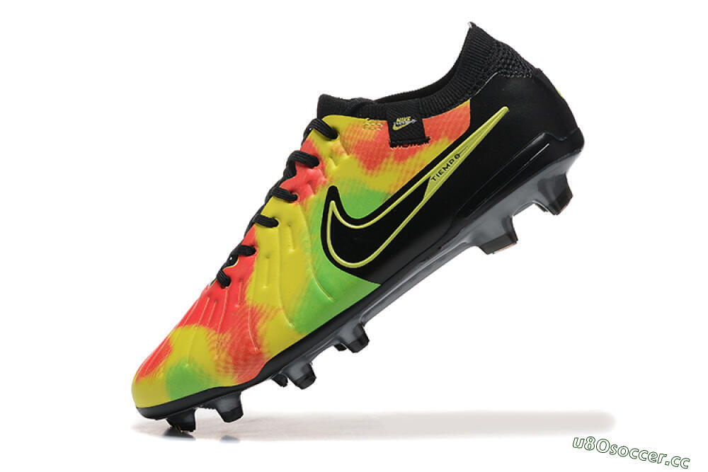 Men's Nike Tiempo Legend 10 Elite FG Firm Ground Low-Tops Football Boots - Black/Rainbow 8