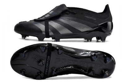 Men's Adidas Predator Elite Foldover Tongue FG Firm Ground Low-Tops Football Boots - Black/Silver/Blue