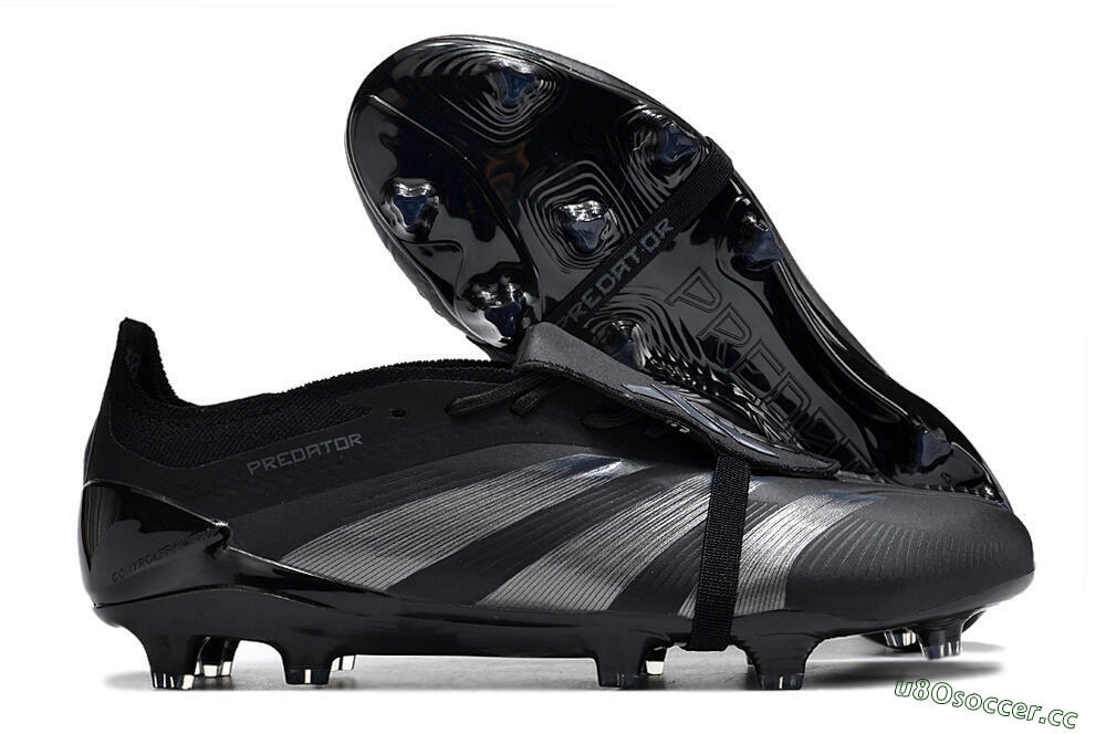 Men's Adidas Predator Elite Foldover Tongue FG Firm Ground Low-Tops Football Boots - Black/Silver/Blue 2