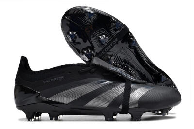 Men's Adidas Predator Elite Foldover Tongue FG Firm Ground Low-Tops Football Boots - Black/Silver/Blue