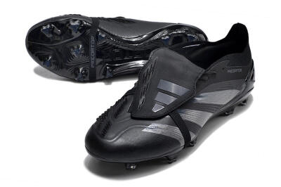 Men's Adidas Predator Elite Foldover Tongue FG Firm Ground Low-Tops Football Boots - Black/Silver/Blue