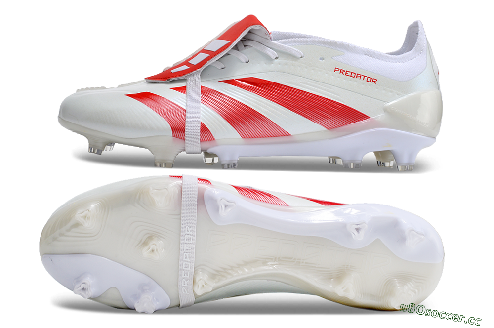 Men's Adidas Predator Elite Foldover Tongue FG Firm Ground Low-Tops Football Boots - Beige/Red/White 1