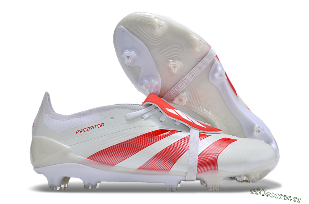 Men's Adidas Predator Elite Foldover Tongue FG Firm Ground Low-Tops Football Boots - Beige/Red/White 2