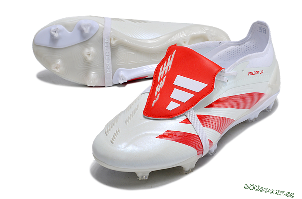 Men's Adidas Predator Elite Foldover Tongue FG Firm Ground Low-Tops Football Boots - Beige/Red/White 3