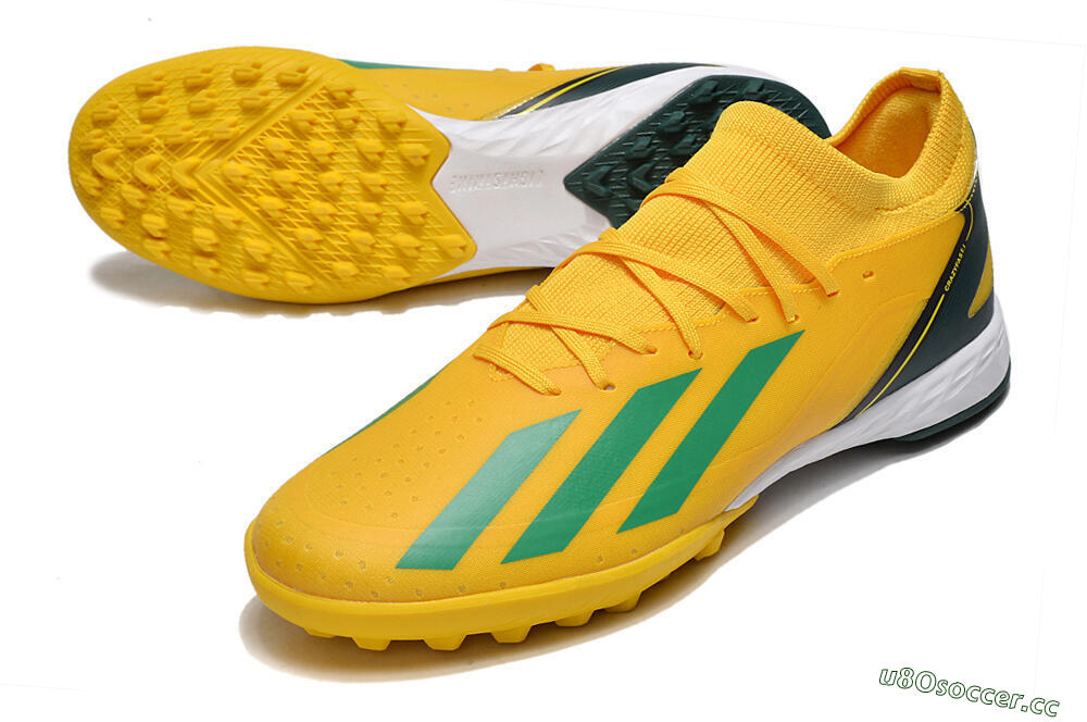Men's Adidas X Crazyfast.3 TF Artificial Turf Low-Tops Football Shoes - Yellow/Blue/White 3
