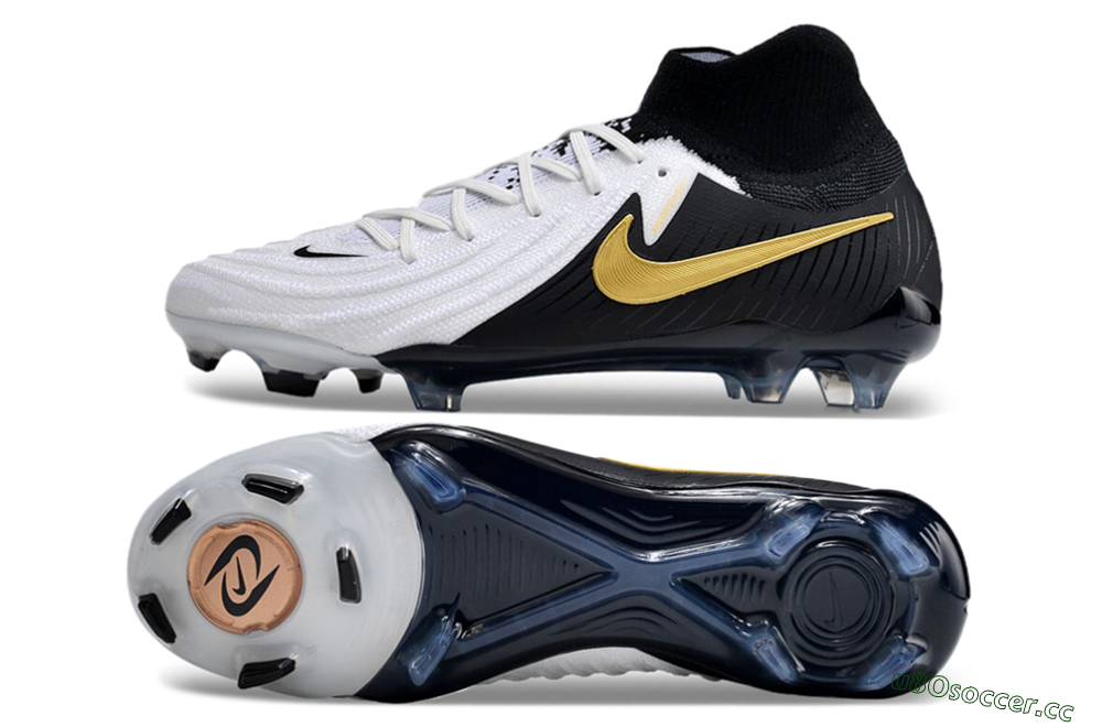 Men's Nike Phantom Luna Elite NU FG Firm Ground High-Tops Football Boots - White/Black/Gold 1