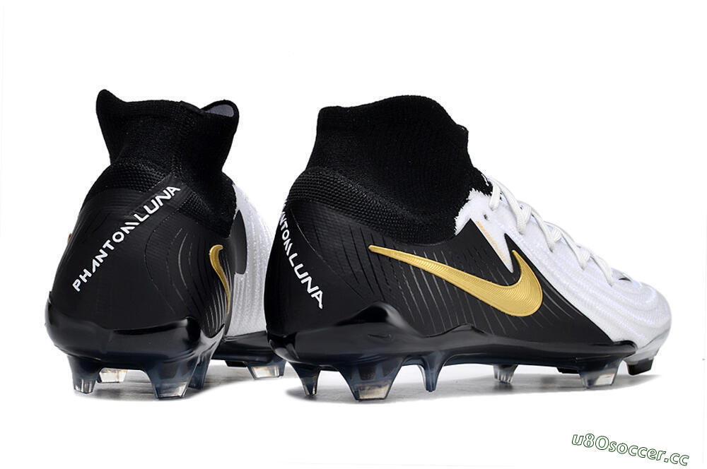 Men's Nike Phantom Luna Elite NU FG Firm Ground High-Tops Football Boots - White/Black/Gold 6