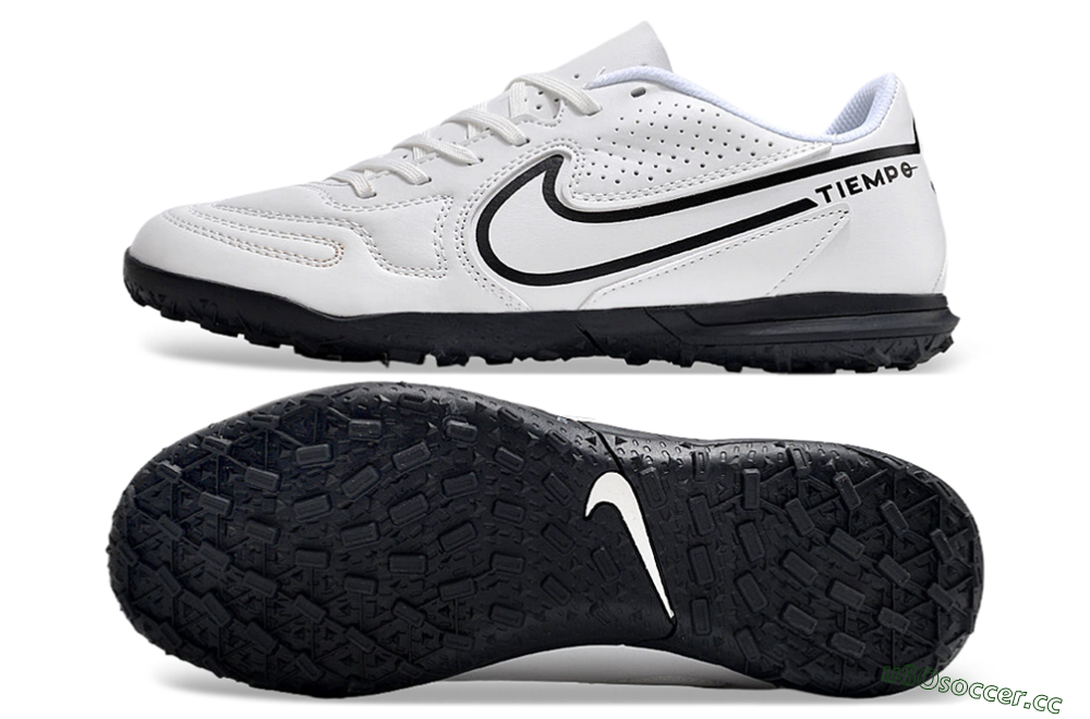 Men's Nike Tiempo Legend 9 Club TF Artificial Turf Low-Tops Football Shoes - White/Black 1