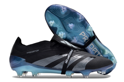Men's Adidas Predator Elite Foldover Tongue FG Firm Ground Low-Tops Football Boots - Black/Silver/Jade