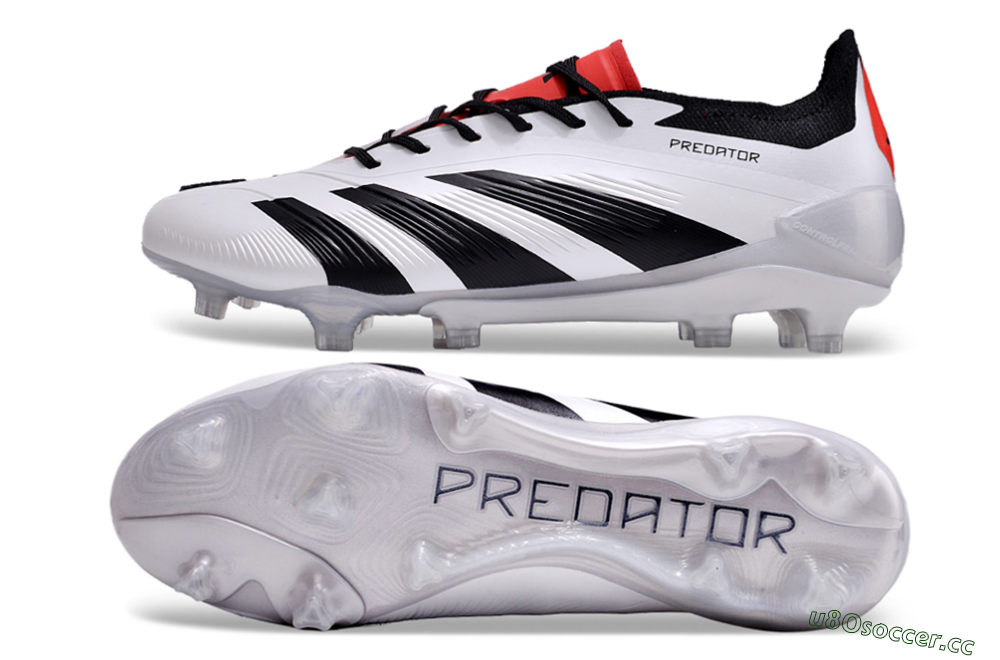 Men's Adidas Predator Accuracy 2024 FG Firm Ground Low-Tops Football Boots - White/Black/Red 1
