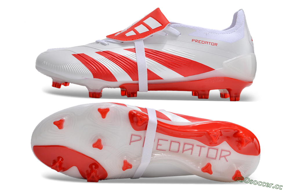 Men's Adidas Predator Elite Foldover Tongue FG Firm Ground Low-Tops Football Boots - White/Red 1