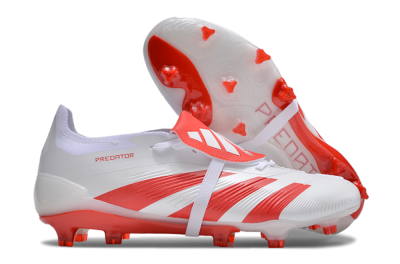 Men's Adidas Predator Elite Foldover Tongue FG Firm Ground Low-Tops Football Boots - White/Red