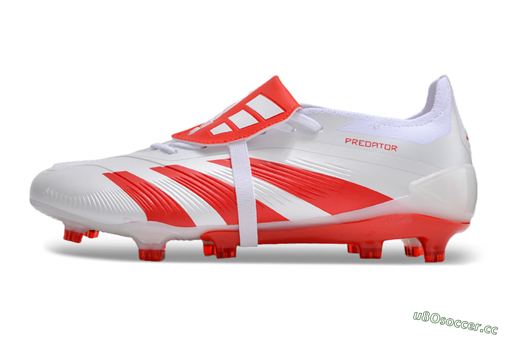 Men's Adidas Predator Elite Foldover Tongue FG Firm Ground Low-Tops Football Boots - White/Red 0