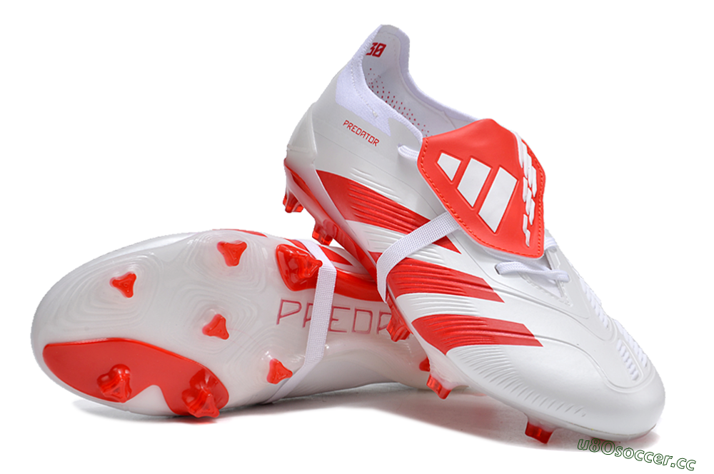 Men's Adidas Predator Elite Foldover Tongue FG Firm Ground Low-Tops Football Boots - White/Red 3